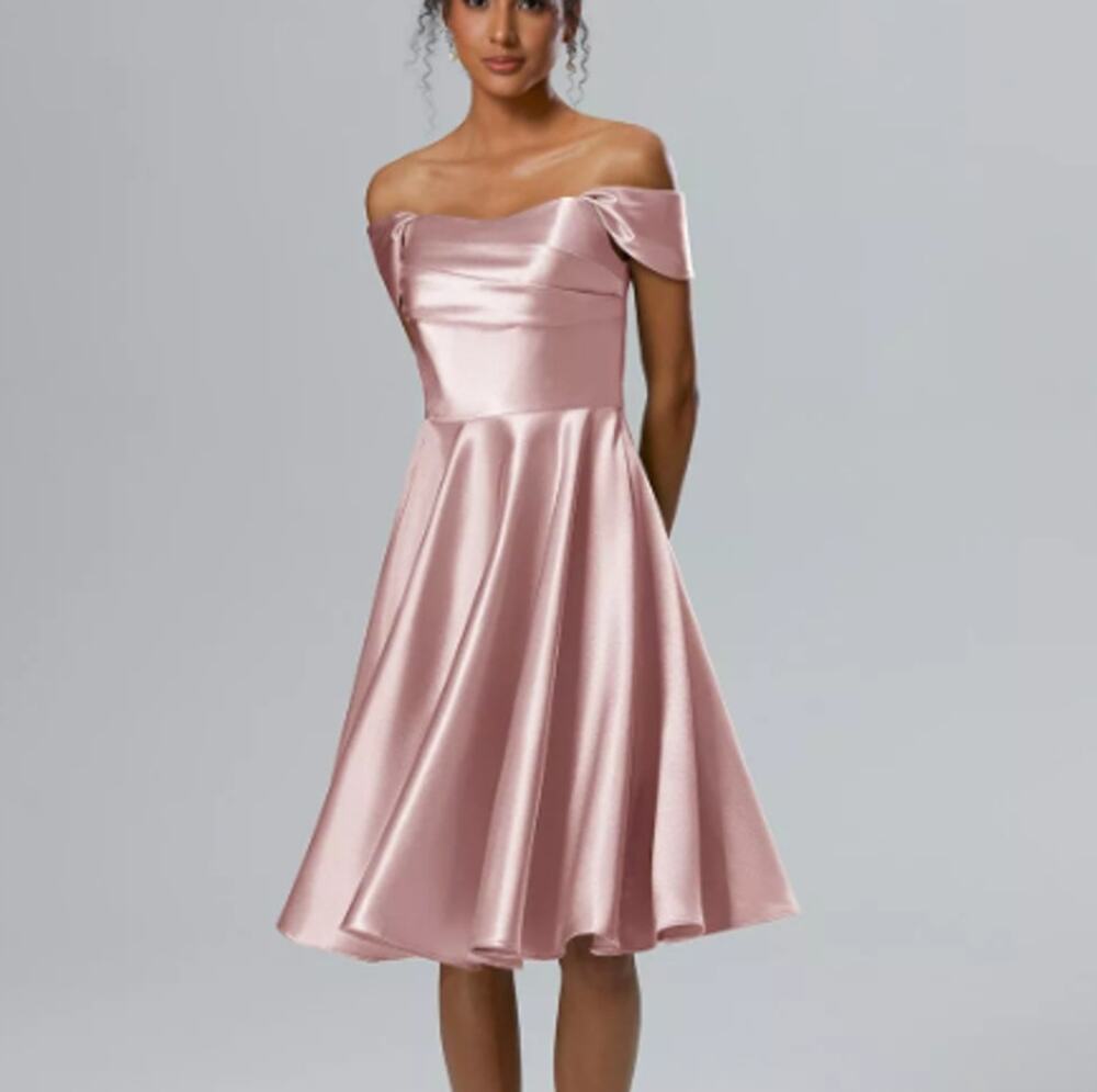 AW BRIDAL 14 1X plus pearl pink crystal satin Yasmin knee length dress NEW B59